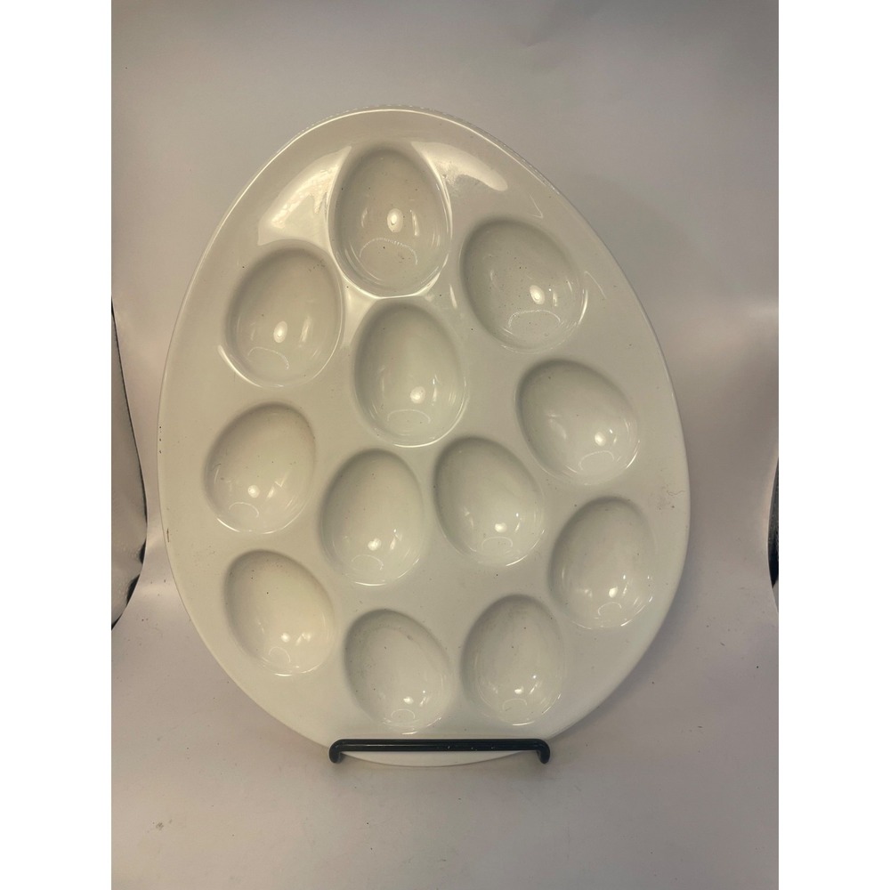White Oval Egg Shaped Ceramic Deviled Egg‎ Plate Tray